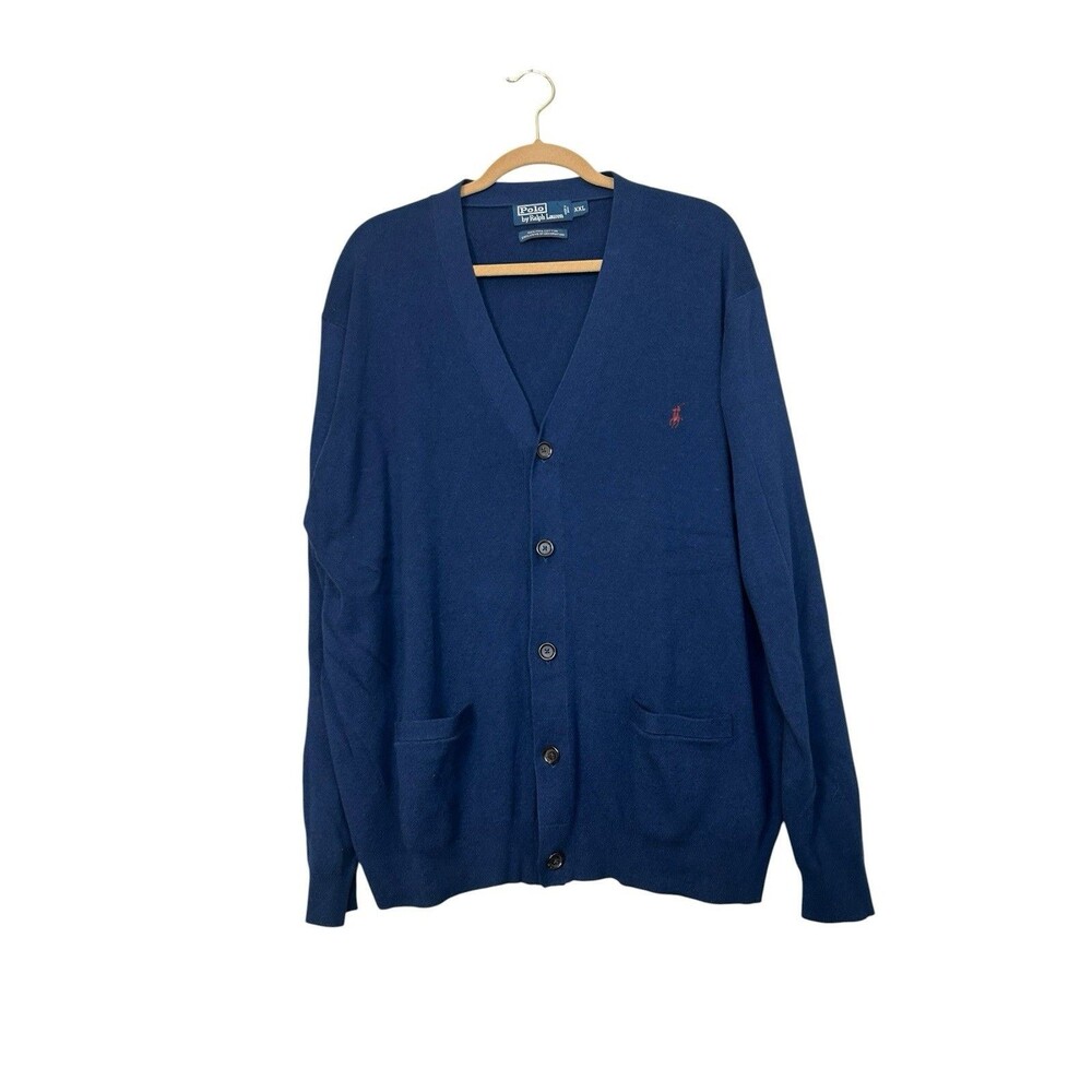 Polo Ralph Lauren Cardigan Sweater Mens Size XXL Navy Blue Red Pony Button Up
